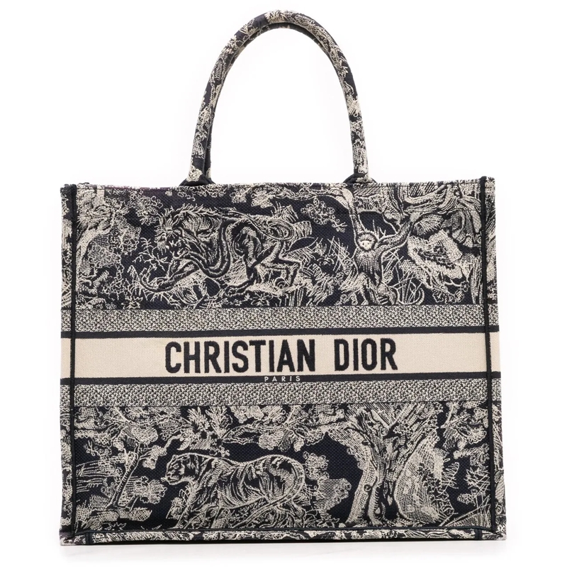 Christian Dior Shopper Large Canvas Toile de Jouy Reverse Embroidered Boo blau