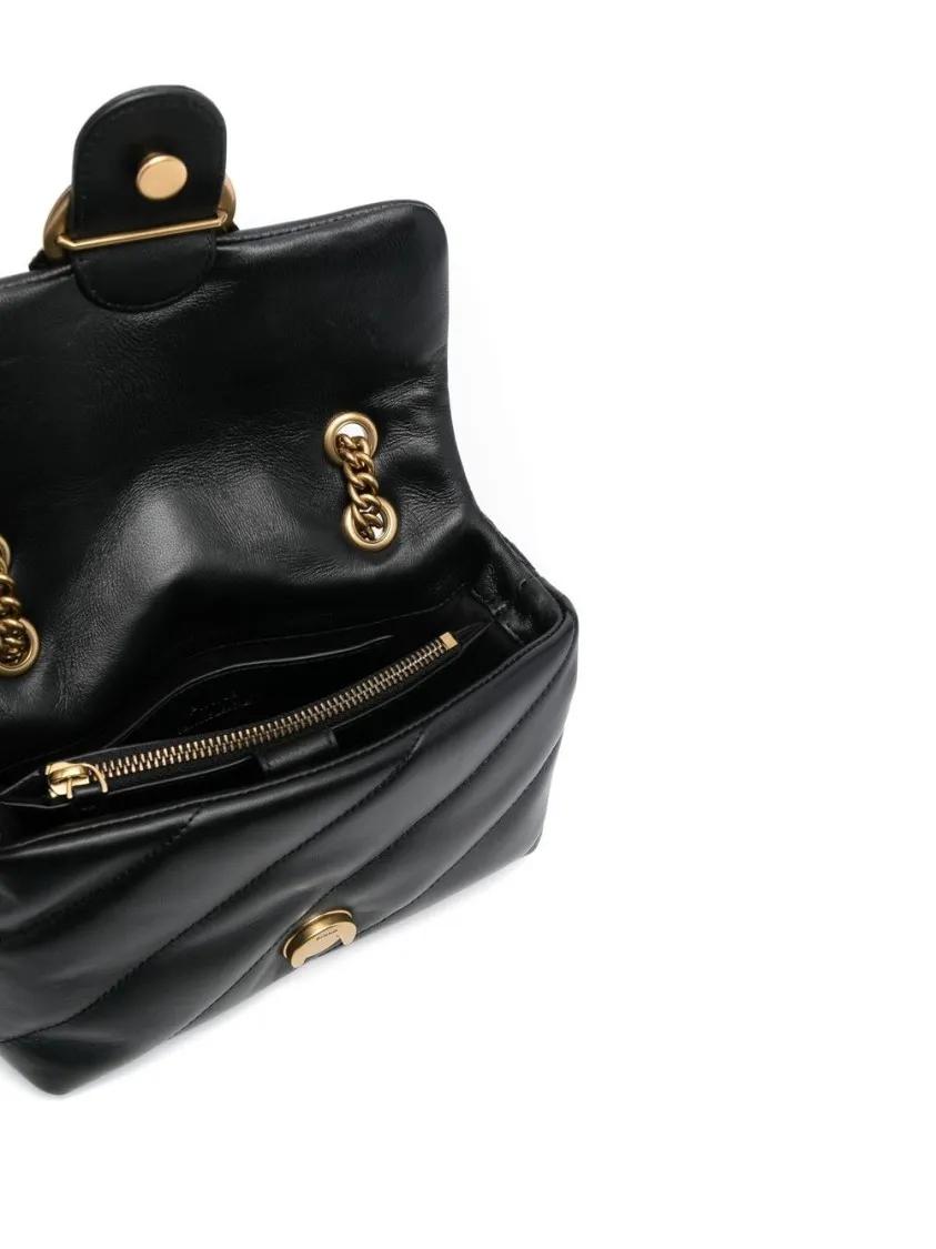 Pinko Hobo bags Black Lambskin Love Birds Shoulder Bag in zwart