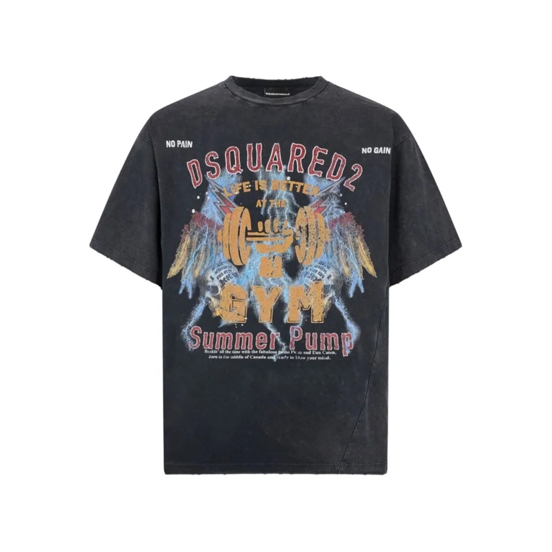 Dsquared2 T-shirt Washed Black Boxy-Fit T-Shirt With Vintage Graphic Black