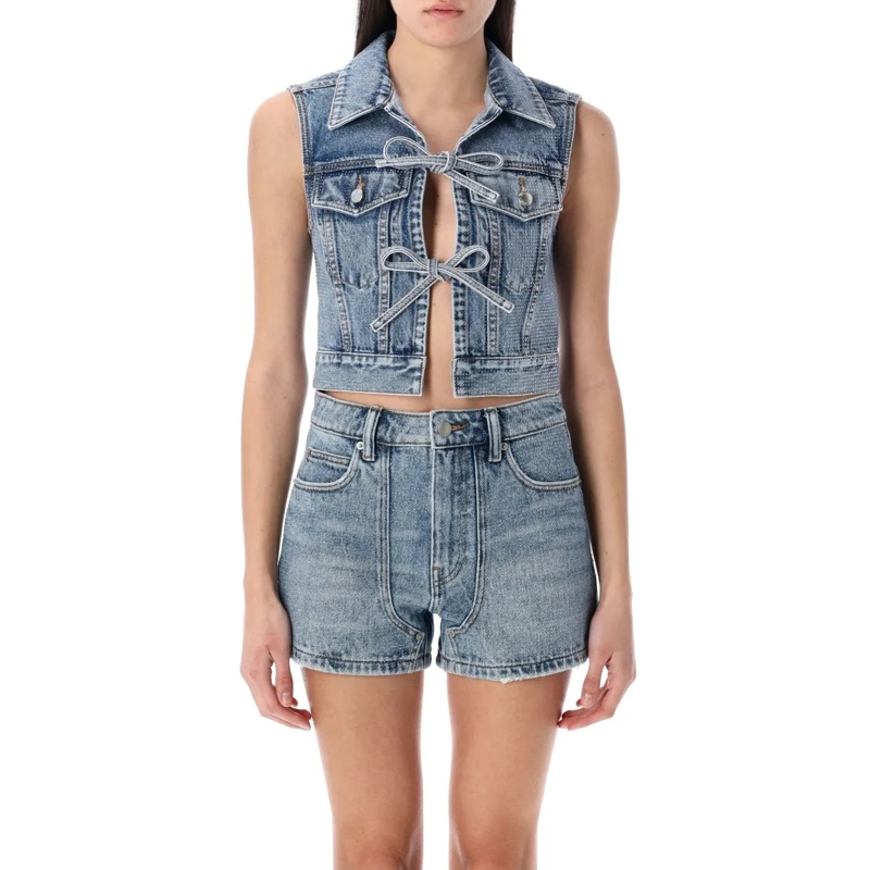 Alexander Wang Jeansjacke Clear Bead Hotfix Denim Vest Blue