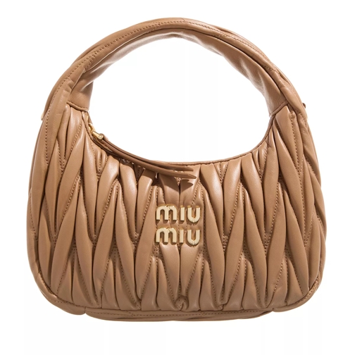 Miu Miu Leather With Metallic Logo Bag Natural Caramel Hoboväska