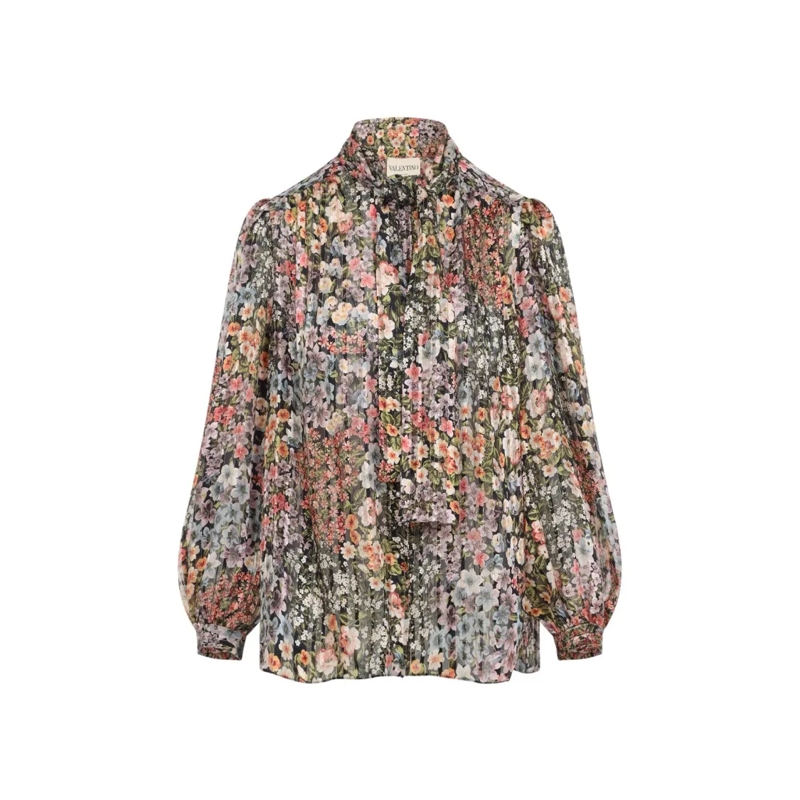 Valentino Garavani Chemisier Multicolor Floral Silk Blouse With High Neckline A Grey