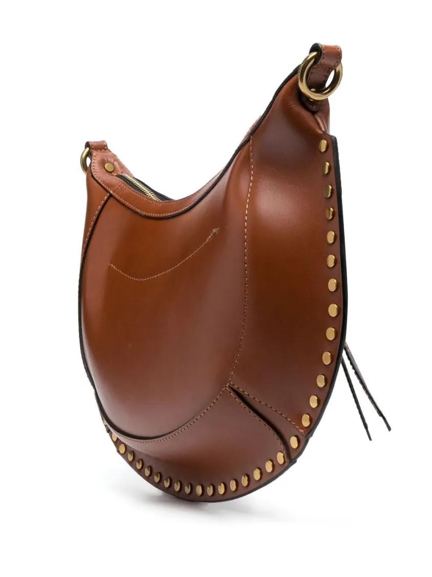 Isabel marant Hobo bags Curved Brown Leather Bag With Gold-Tone Studs in bruin