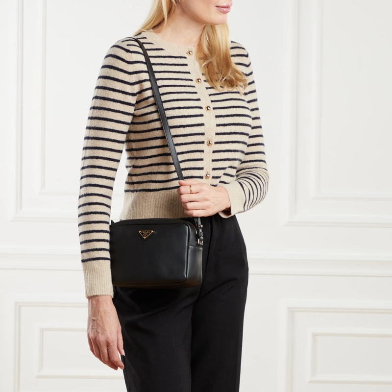 Prada Camera Bag Woman Grainy Camera Crossbody Bag Black(Image 2)