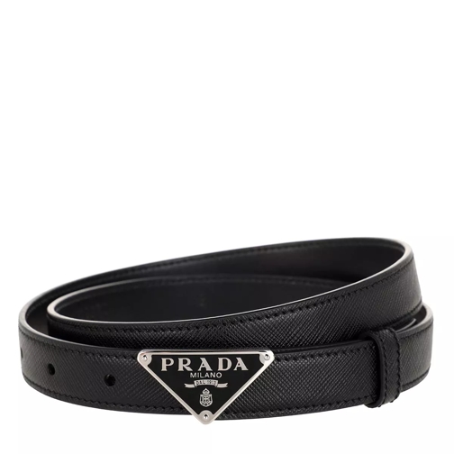 Prada Triangolo Logo Belt Saffiano Leather Black Ceinture en cuir