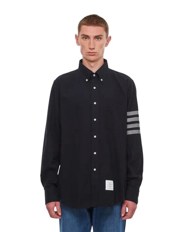 Thom Browne - Straight Fit Shirt W/ Tonal 4 Bar In Flannel - Größe 1 - blau