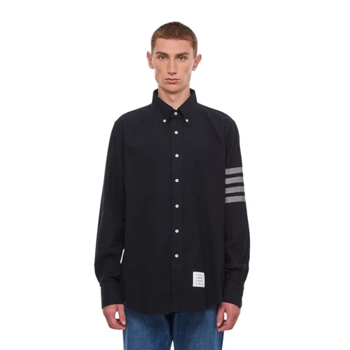 Thom Browne Straight Fit Shirt W/ Tonal 4 Bar In Flannel Blue Skjortor