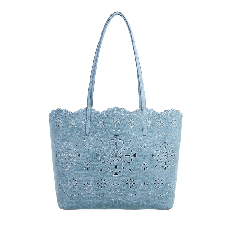 Kate Spade New York Shopper Do It All Spade Flower Perforated Denim Suede Larg Blue Multi_