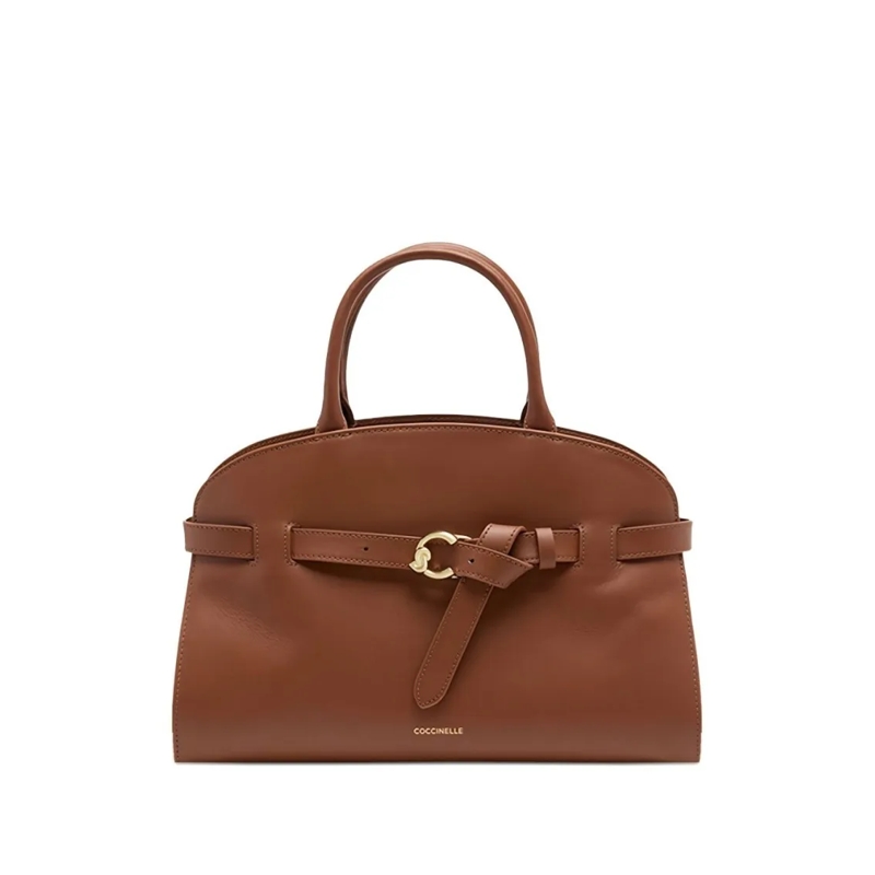 Coccinelle Sac à bandoulière Structured Brown Leather Handbag With Belt Buckle  Brown