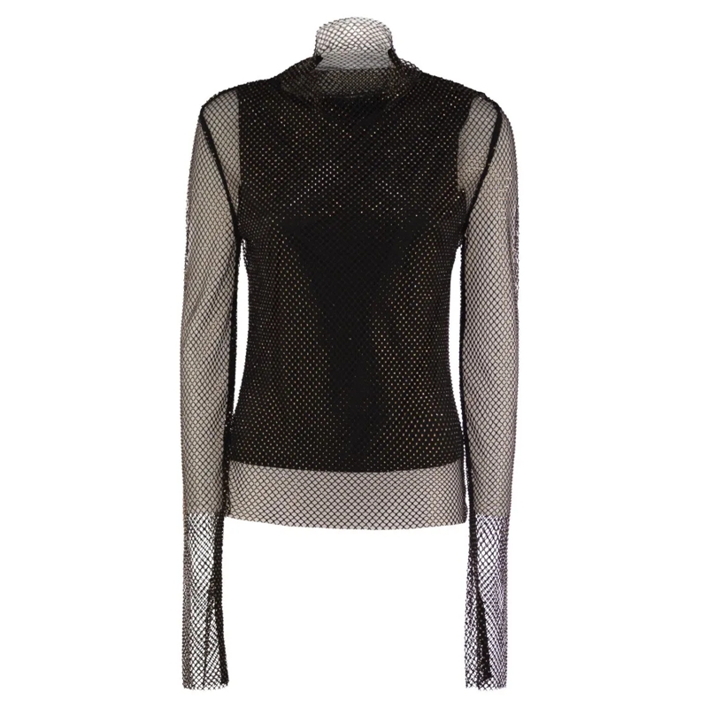Sportmax Haut à manches longues Gerarda - Mesh T-Shirt With Rhinestones Black