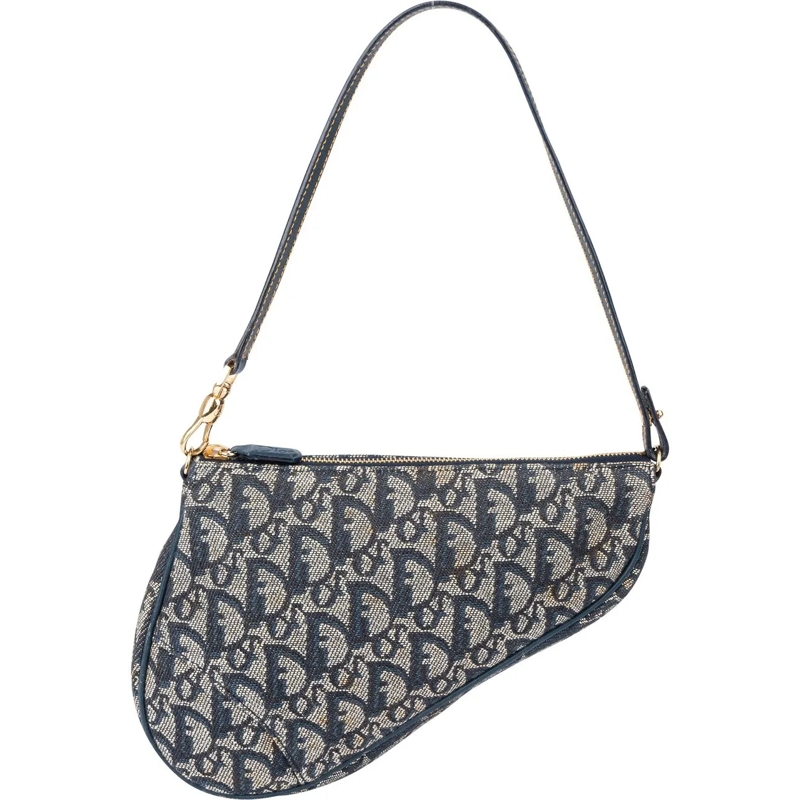 Christian Dior Schultertasche Christian Dior Trotter Monogram Mini Saddle Handba blau