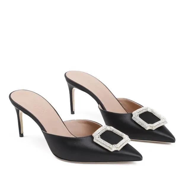 Malone Souliers Slipper & Pantoletten - Mona 70 Black Satin Mules - Gr. 36 (EU) - in Schwarz - für Damen