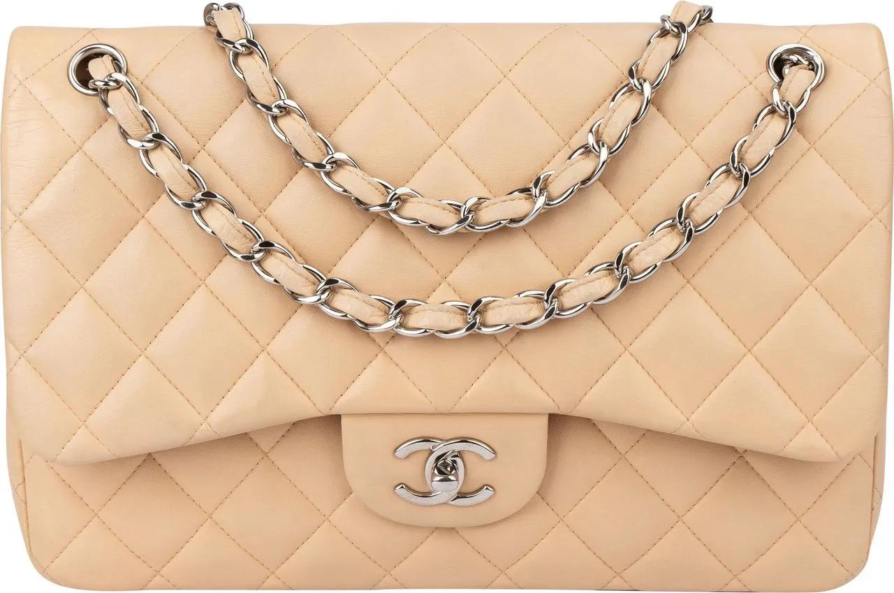 Chanel Crossbody Bags - Chanel Quilted Lambskin Double Flap Jumbo Crossbod - Gr. unisize - in Beige - für Damen