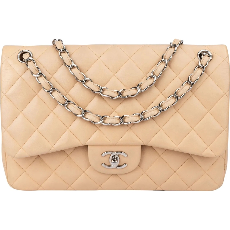 Chanel Tote Chanel Quilted Lambskin Double Flap Jumbo Crossbod beige