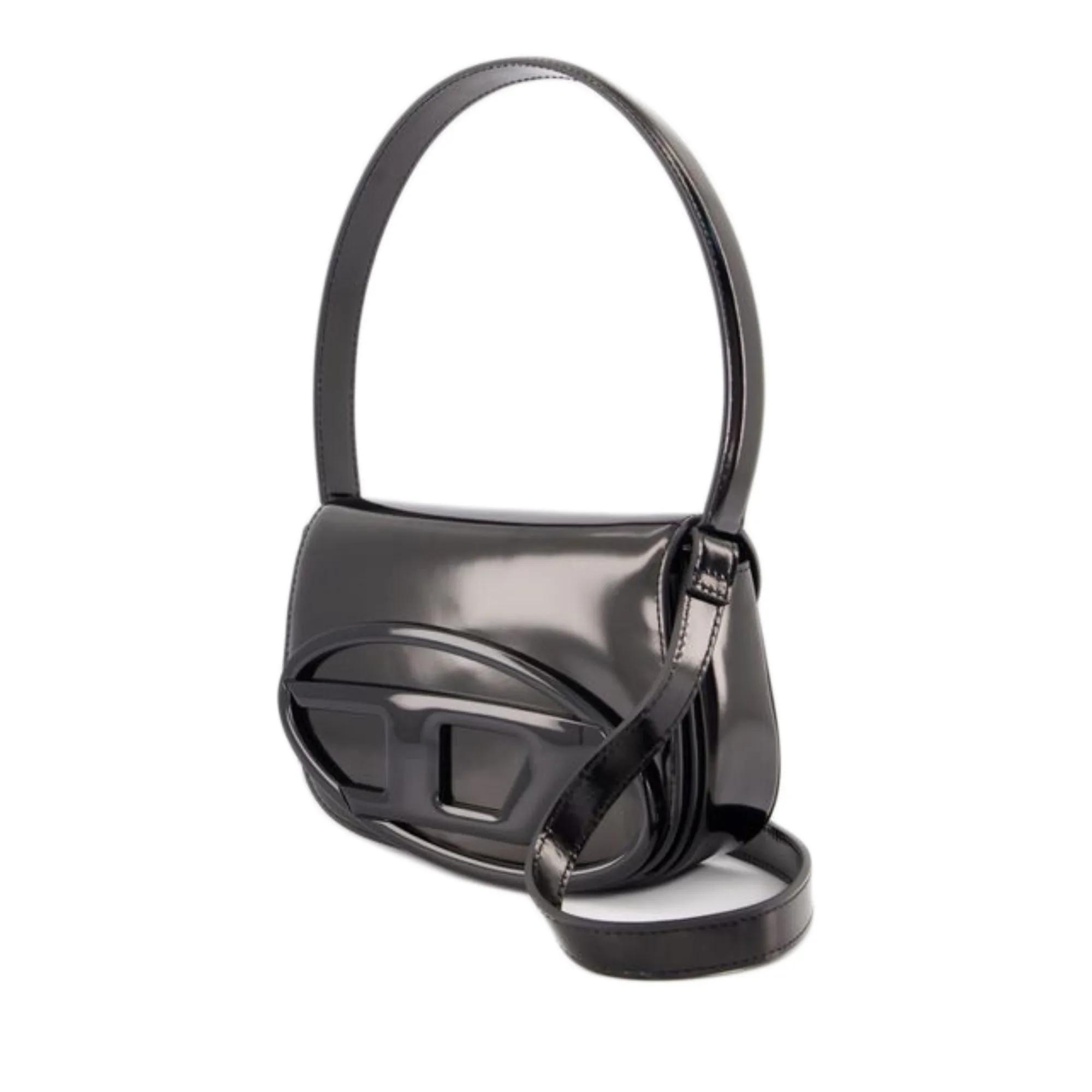Diesel Zwarte leren schoudertas Magnetische sluiting Black Dames