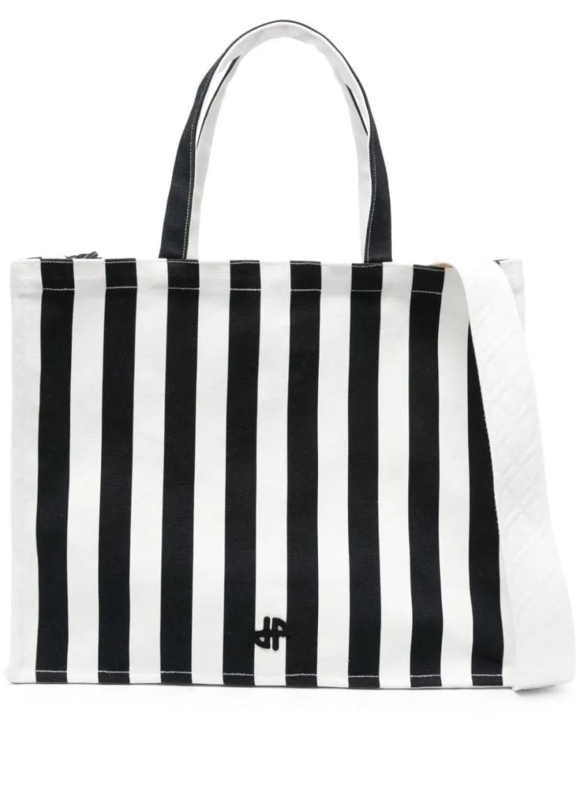 Patou Tote - White/Black Cotton Canvas Bag With Striped Print - Gr. unisize - in Weiß - für Damen