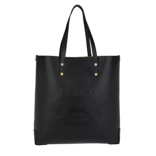 Burberry Embossed Crest Tote Leather Black Rymlig shoppingväska