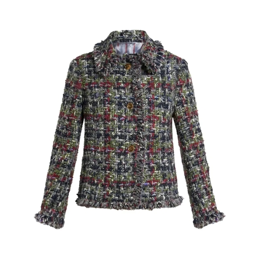 Etro Multicolored Fringed Tweed Jacket Grey Overgangsjas