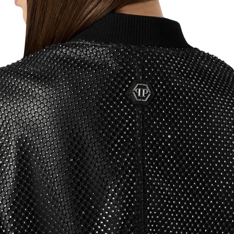 Philipp Plein Daunenjacke Lederblouson Mit Schmucksteinen schwarz(Image 2)