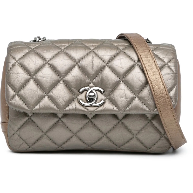Chanel Schultertasche Mini Quilted Metallic Calfskin Lady Pearly Flap braun