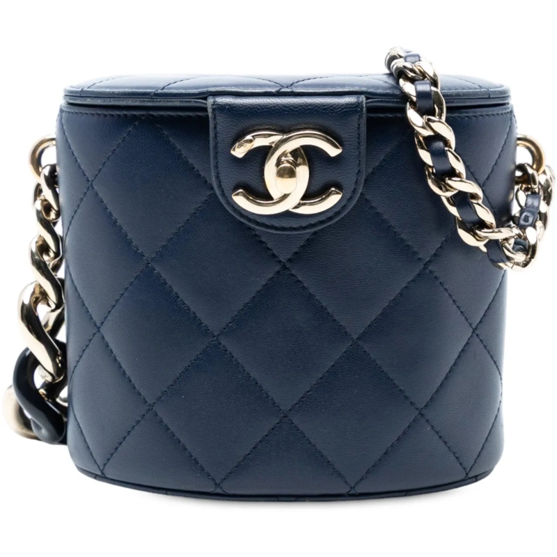 Chanel Schultertasche Small Quilted Lambskin Resin Elegant Chain Tubular blau