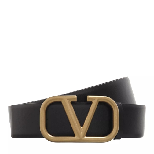 Valentino Garavani V Logo Belt Black Leather Belt