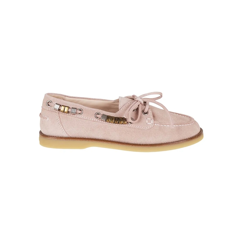 Pinko Ballerinas Nude Suede Leather Loafers Pink