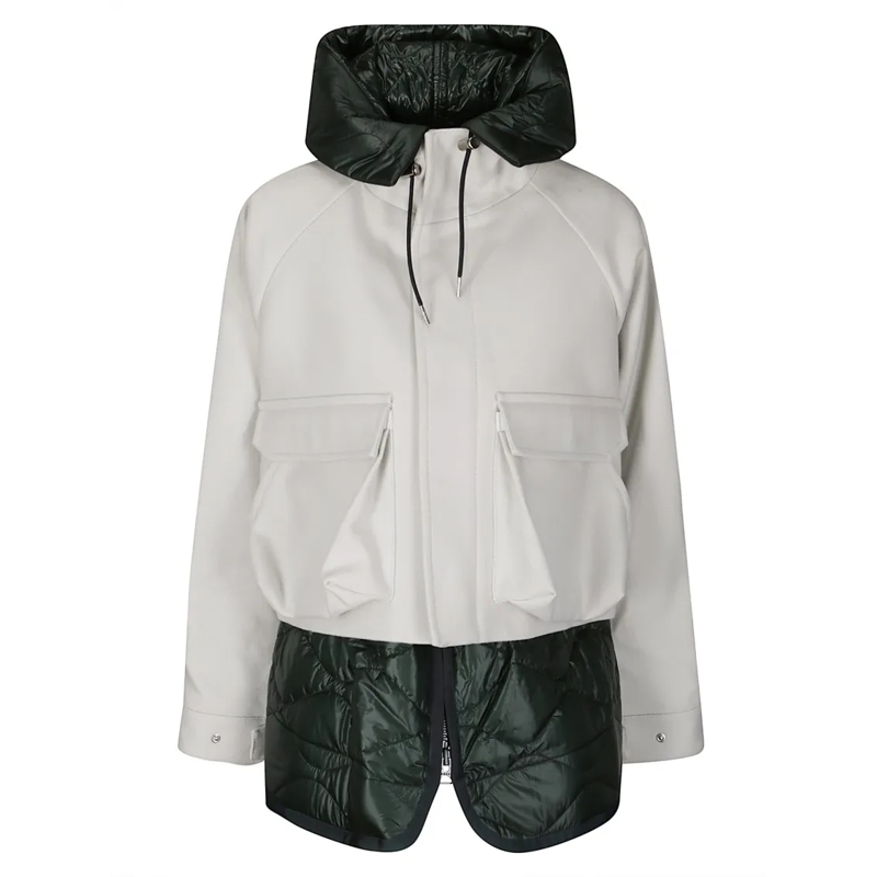 Sacai Wintermantel Wool Melton Blouson With Down-Effect Details Grey