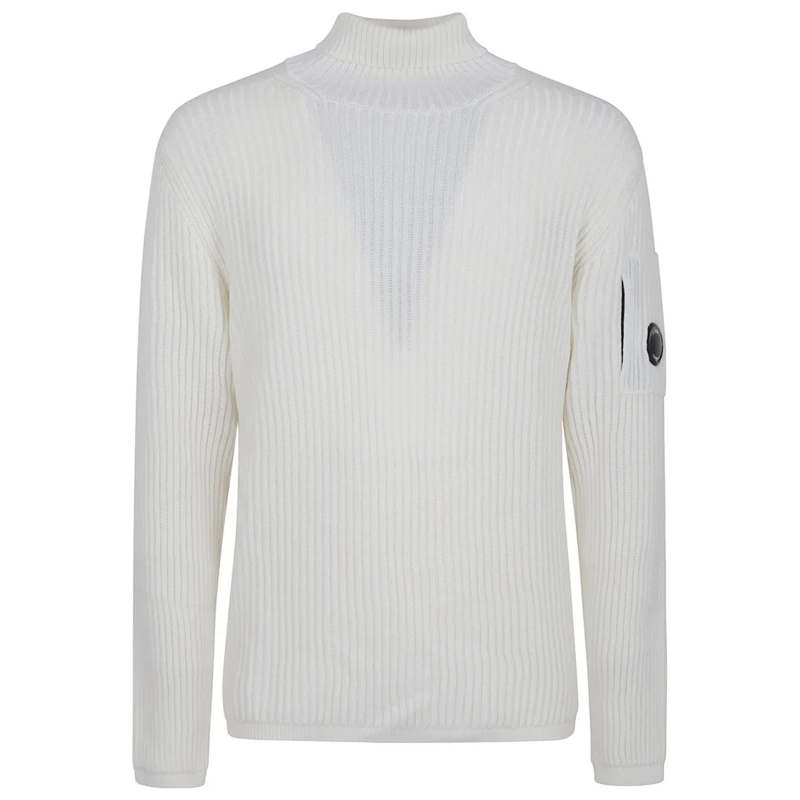 CP Company Pull White Ribbed Sweater With High Neckline White
