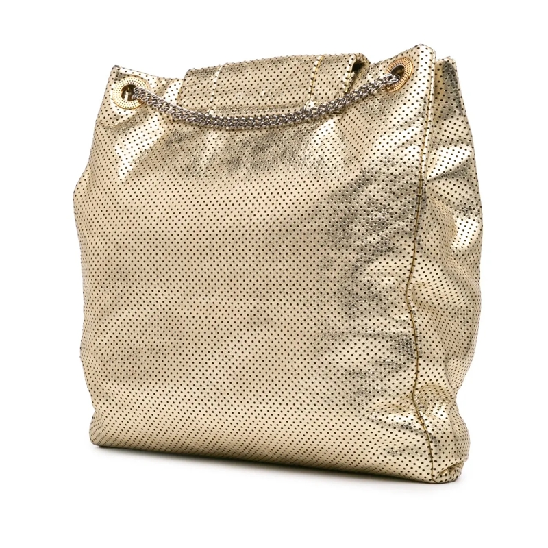 Chanel Shopper Perforated Crackled Metallic Calfskin Drill Tote gold