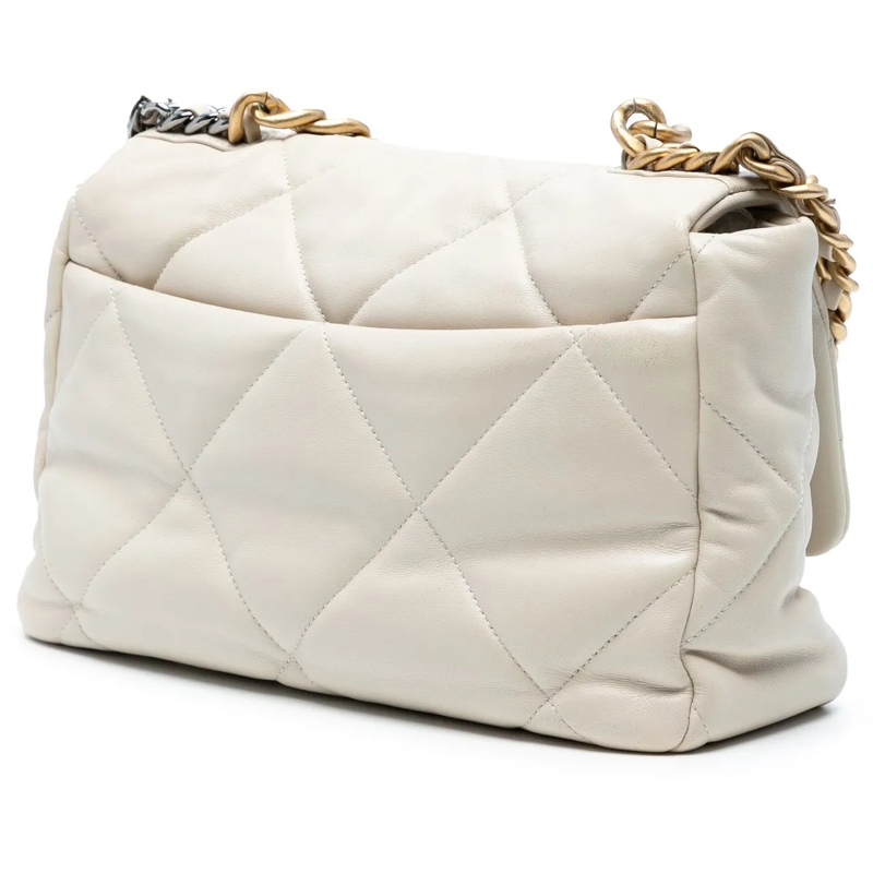 Chanel Schultertasche Large Lambskin 19 Flap weiß