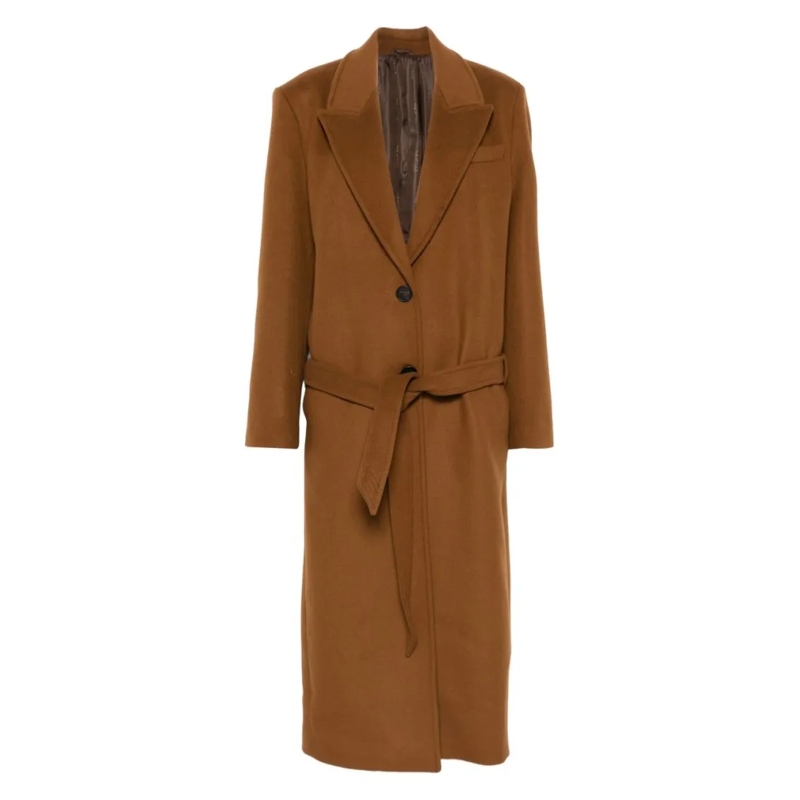 The Attico Overgangsmantel Long Camel Coat With Tailored Waist Brown