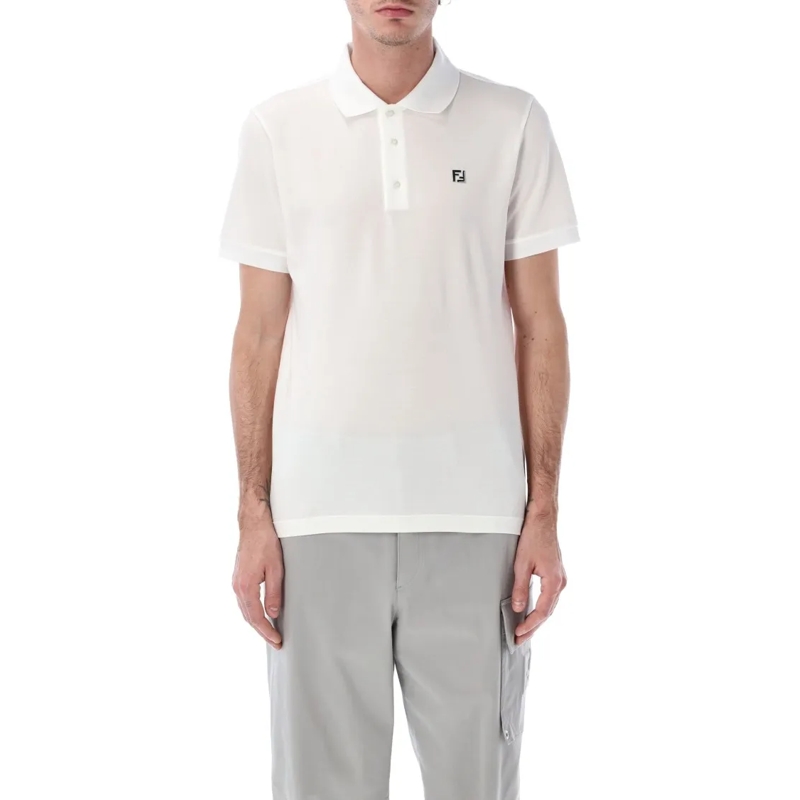 Fendi Polo shirt Cotton Piqué Polo Shirt With Buttoned Collar White