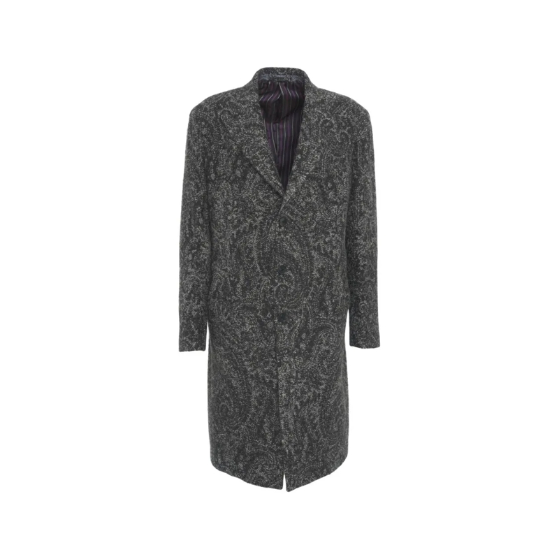 Etro Manteau d'hiver Wool Blend Jacquard Coat Grey