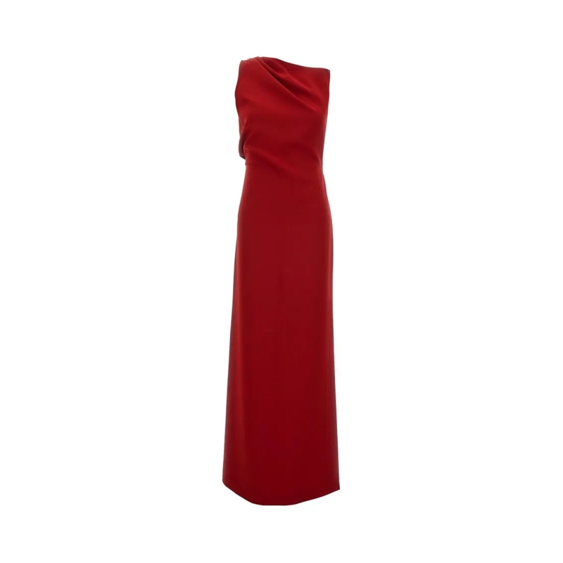 Max Mara  Gathered Front Maxi Dress With Open Back And Side  Red