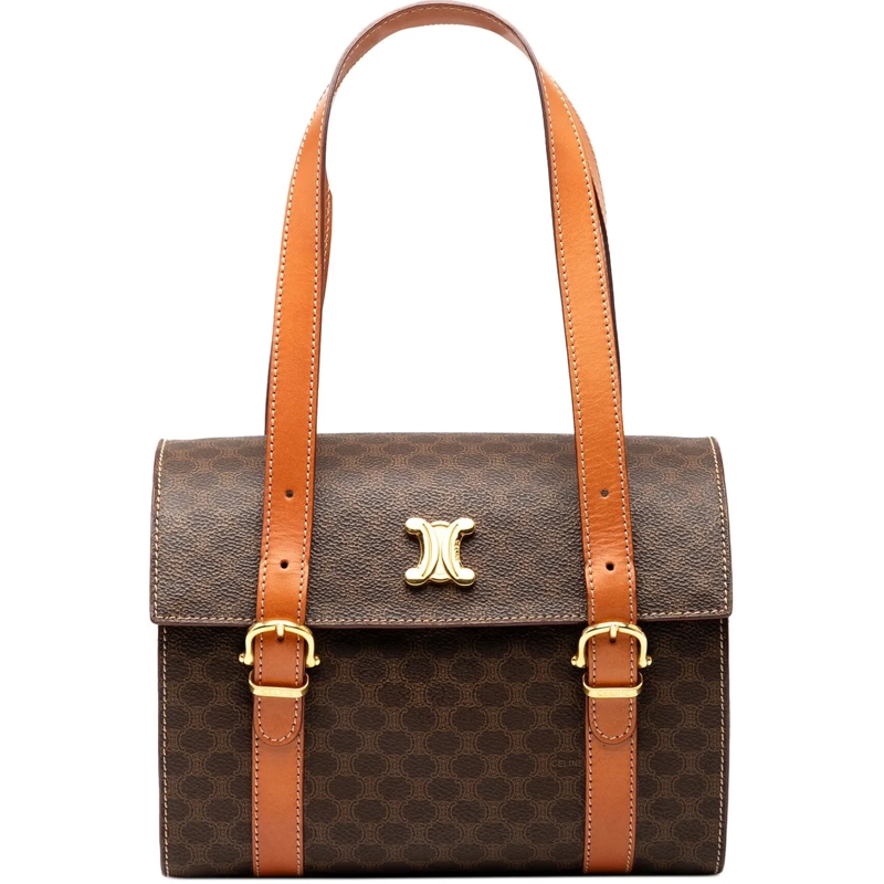 Celine Tote Macadam Coated Canvas Triomphe Blason Handbag braun