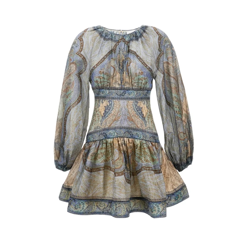 Zimmermann Minikleid Cotton-Silk Mini Dress With Fitted Bodice Neutrals
