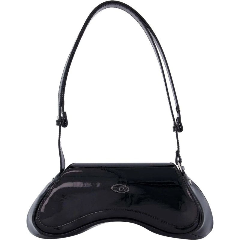 Diesel Fourre-tout Curved Silhouette Black Diesel Handbag With Glossy Black