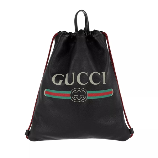 Gucci Gucci Print Leather Drawstring Backpack Black Ryggsäck