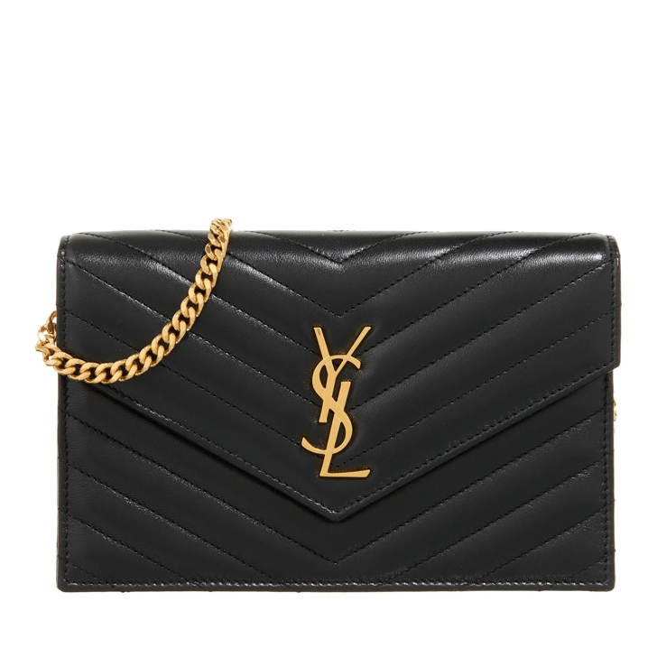 Ysl black clutch with black chain sale