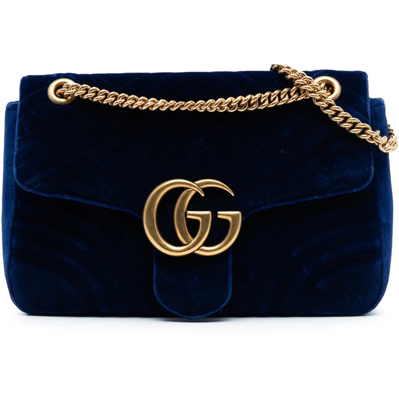 Gucci Schultertasche Large GG Marmont Matelasse Velvet Shoulder Bag blau