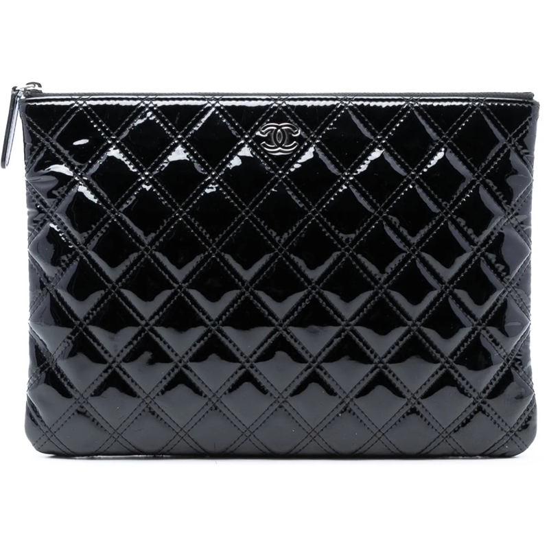 Chanel Clutch Medium Quilted Patent Double Stitch O Case Clutch schwarz