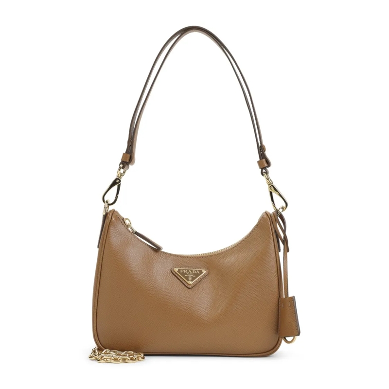 Prada Schultertasche Structured Brown Calf Leather Shoulder Bag Brown