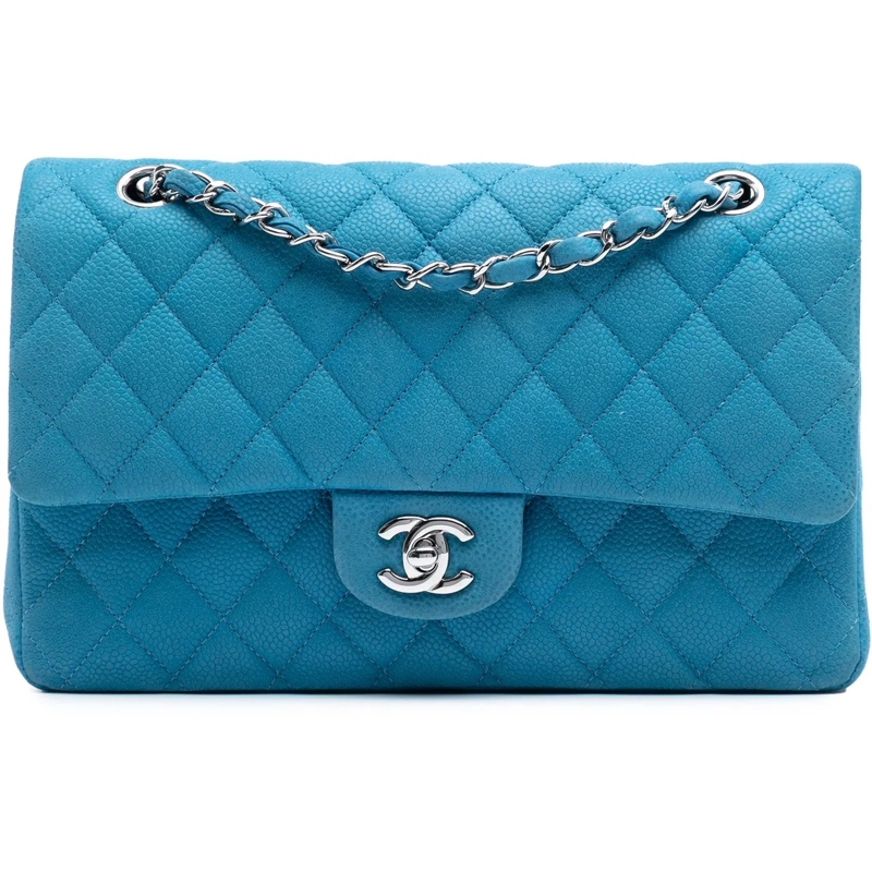 Chanel Sac à bandoulière Medium Classic Caviar Double Flap blau