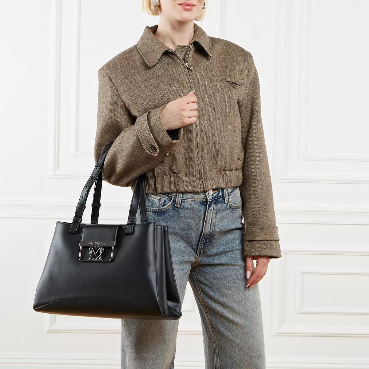 Love Moschino Zwarte Polyethyleen Schoudertas met Meerdere Compartimenten Black Dames