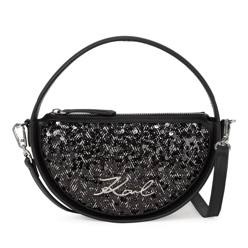 Karl Lagerfeld Crossbody Bag K/Signature runde Umhängetasche mit Pailletten silber
