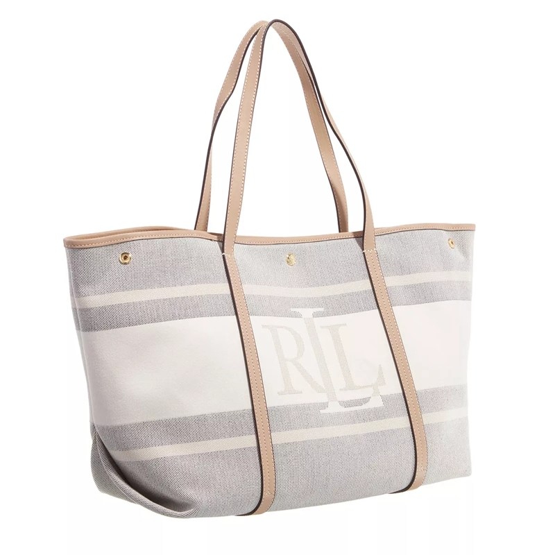Lauren Ralph Lauren Shopper Emerie Tote Large Lrl Logo Cream Black Light Camel(Image 4)
