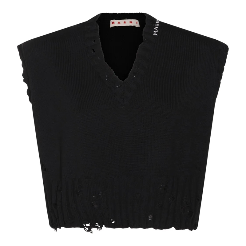 Marni Pullover Sleeveless Cropped Black Cotton Knit Top Black