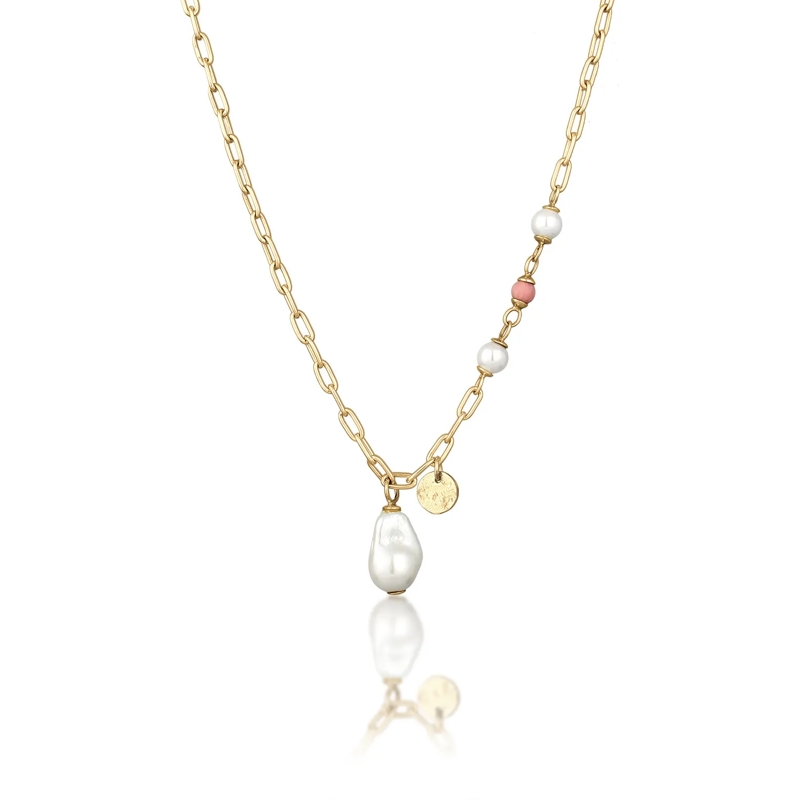 Elli Mittellange Halskette Halskette Muschelkernperlen Rhodonite Rosa 925 Ste gold