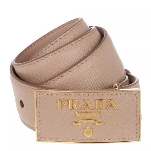 Prada Square Buckle Belt Leather Saffiano Cipria Läderskärp